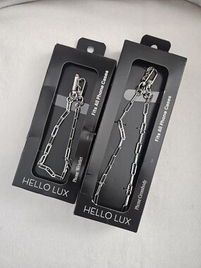 NIB HELLO LUX Silver Paperclip Chain Phone Strap Set Crossbody + Wristlet